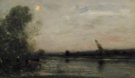 Charles-Francois Daubigny Rivier bij avond oil painting image